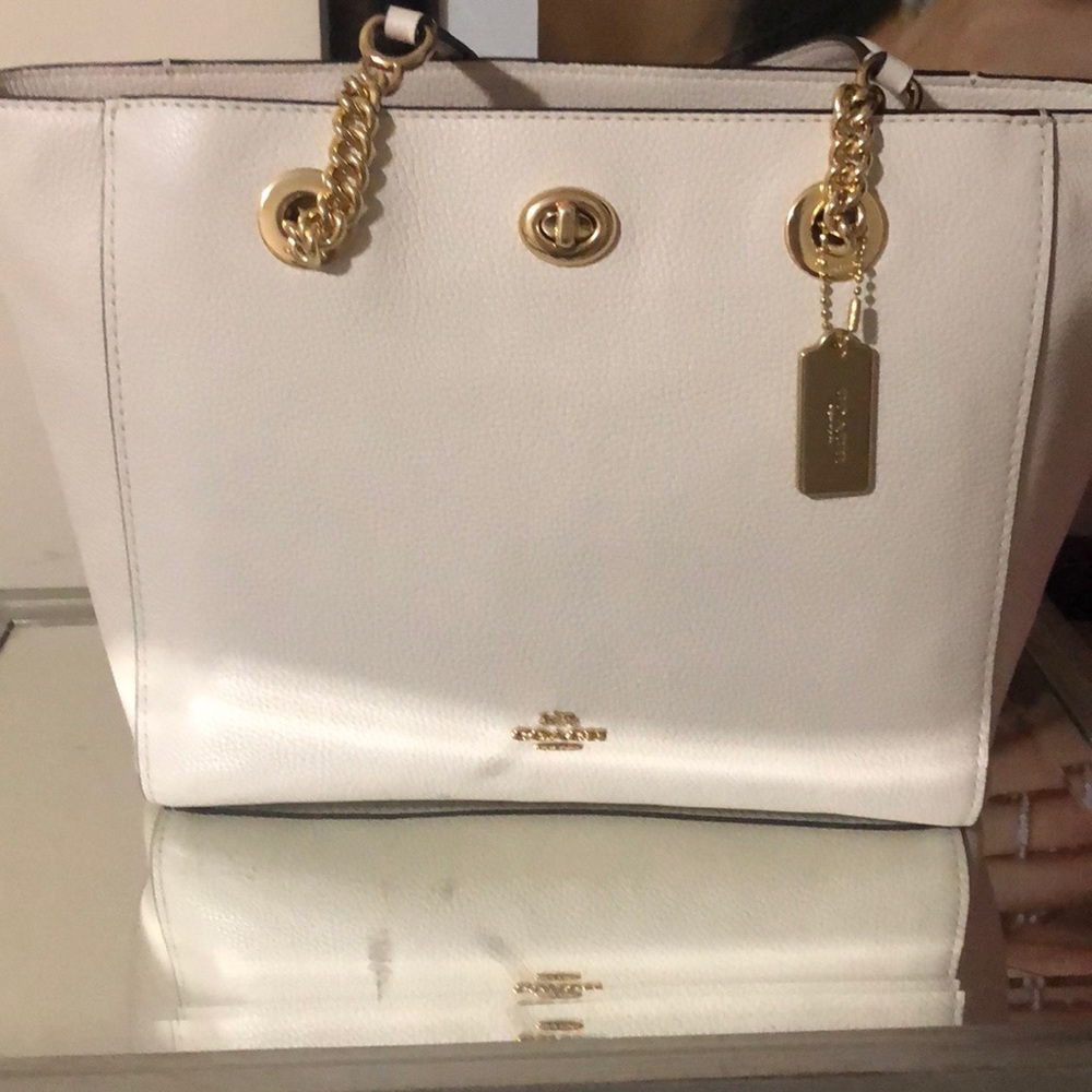 cream and gold  coach bag